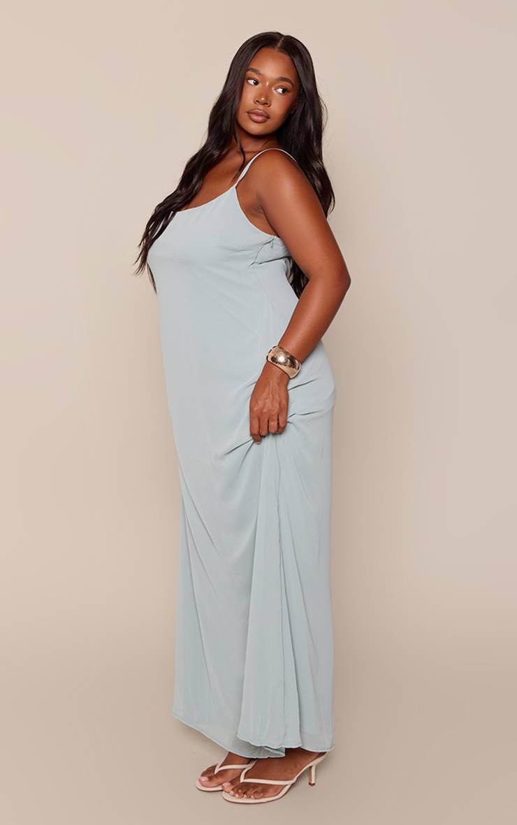 Vert Sauge Robe Maxi Grande Taille En Mousseline À Fines Bretelles