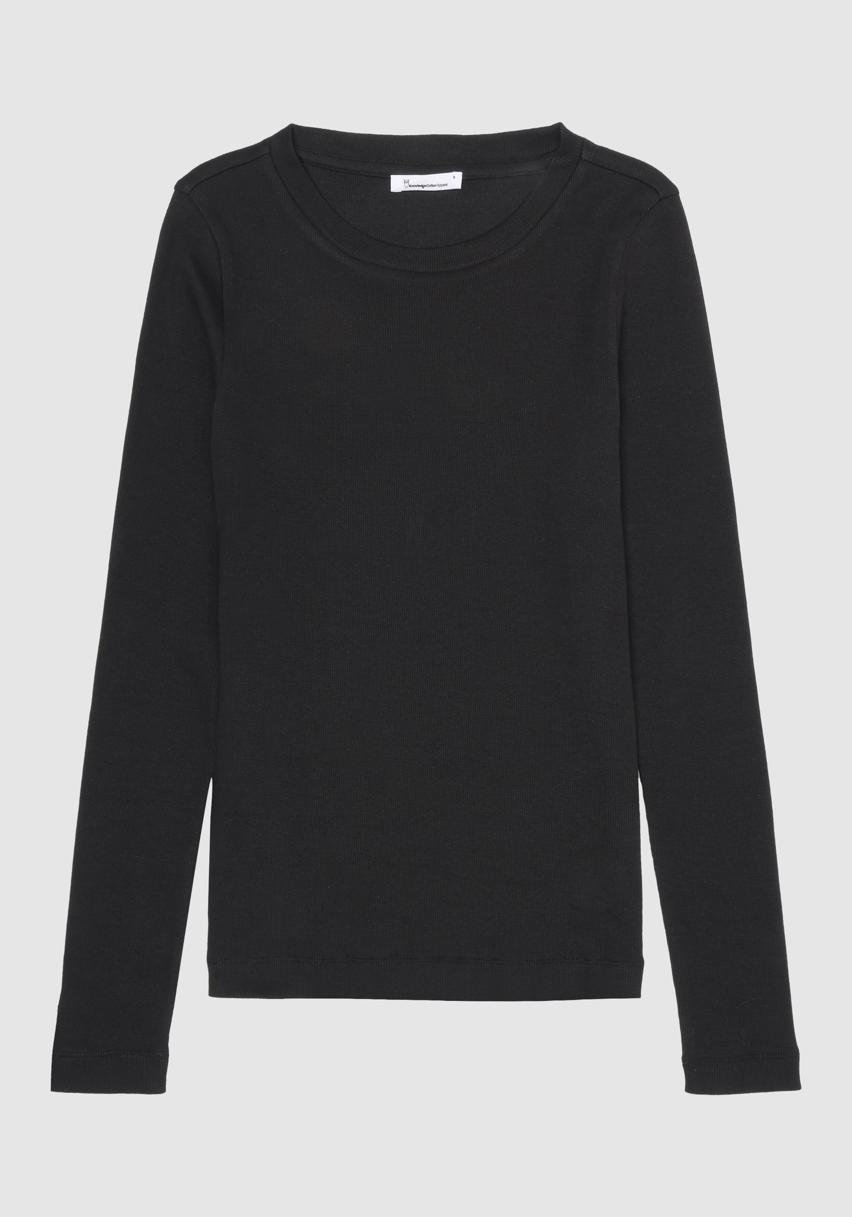 Knowledge Cotton Apparel Rib Longsleeve Scoop Neck Black Jet