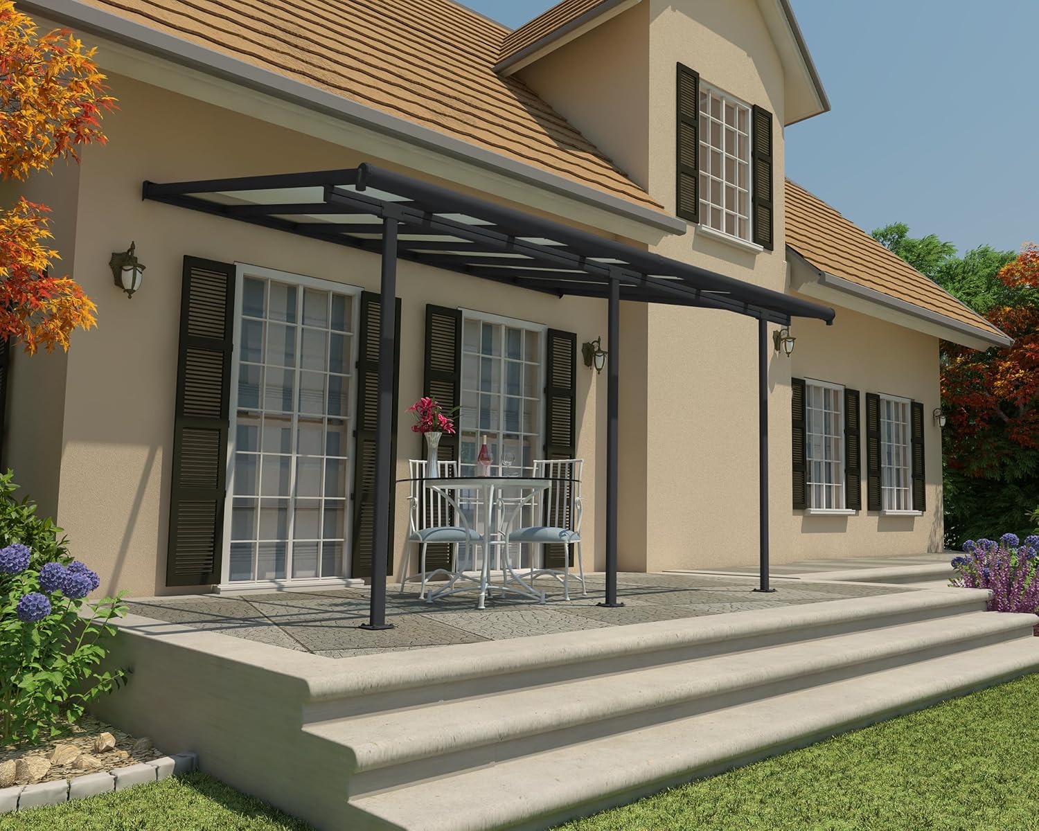 Canopia by Palram Terrassenüberdachung Alu Sierra 3X4.25 Polycarbonat Hohlkammerplatten Pergola 434 x 295 cm Grau zur Überdachung ihrer Terrasse