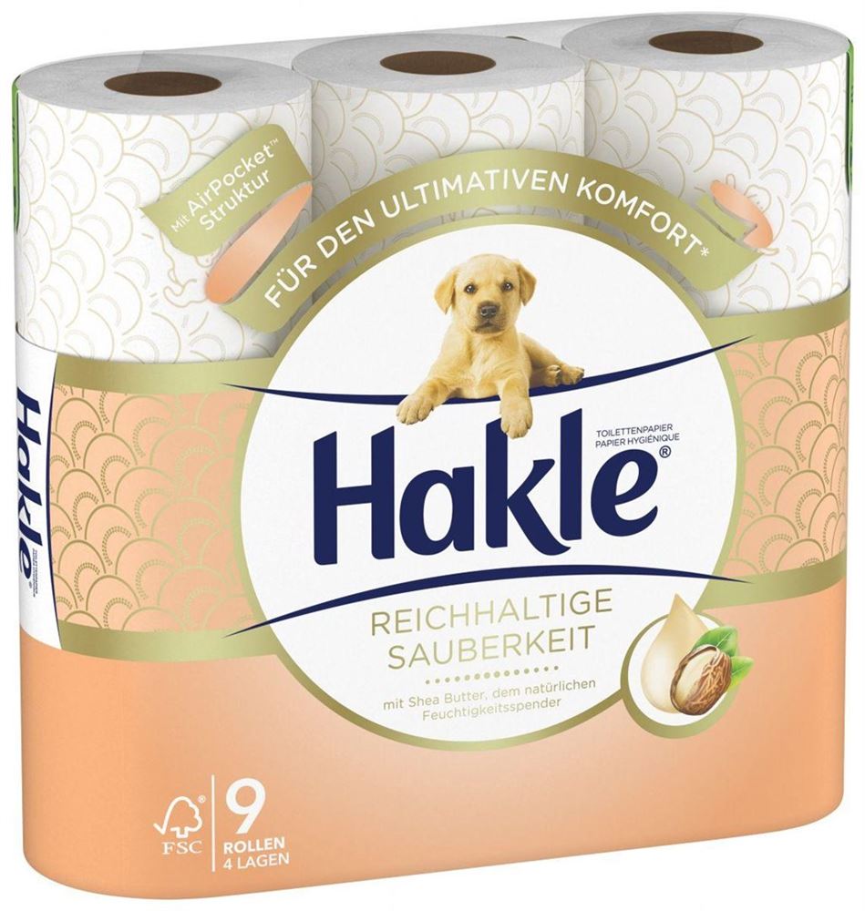 HAKLE Toilettenpapier Reichhaltige Sauberkeit<br>9 Stück, Rolle, Shea Butter