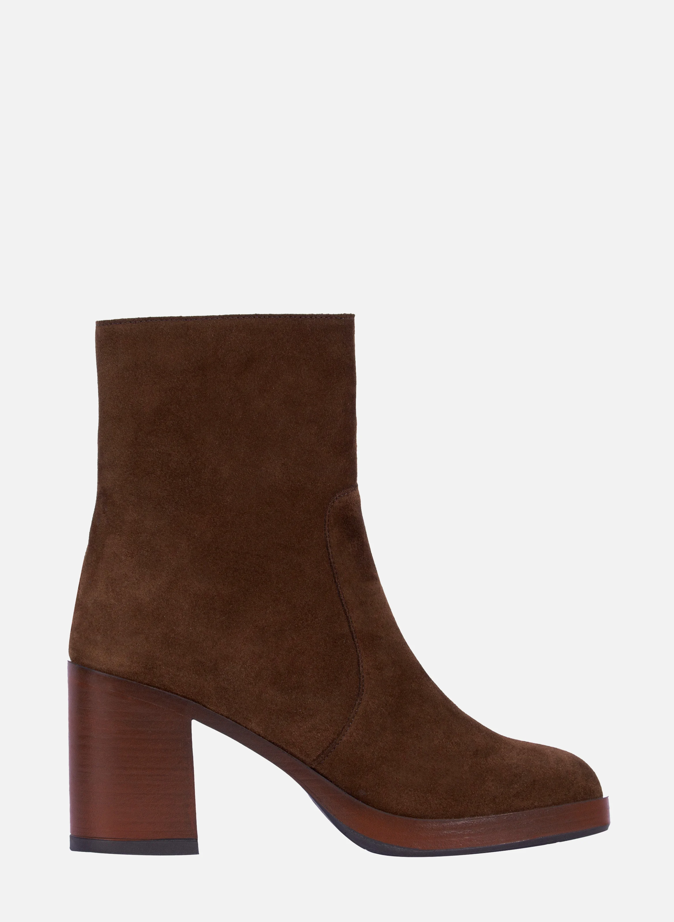 Bottines plateforme cuir daim | Marron