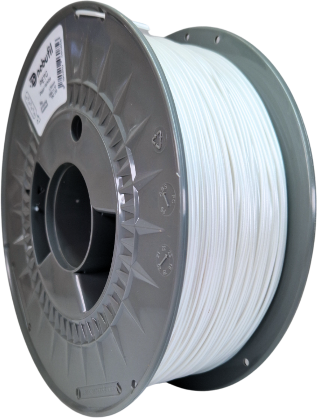 Nobufil  PETG Pearl White, 1,75 mm / 1000 g    Leicht zu druckendes PETG Filament aus recyceltem Kunststoffabfall