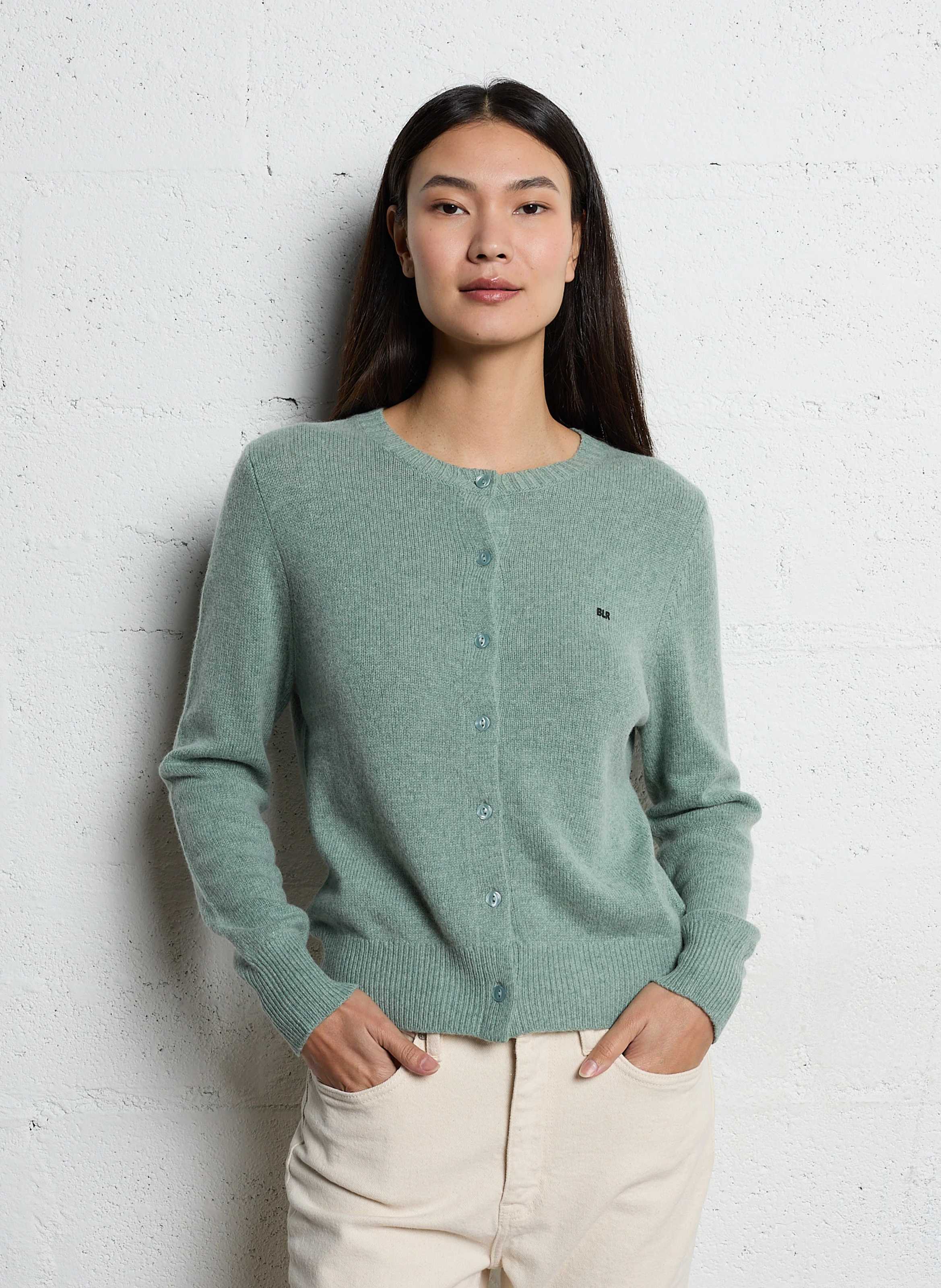 GIWES - Gilet col rond en laine mélangée | Bleu
