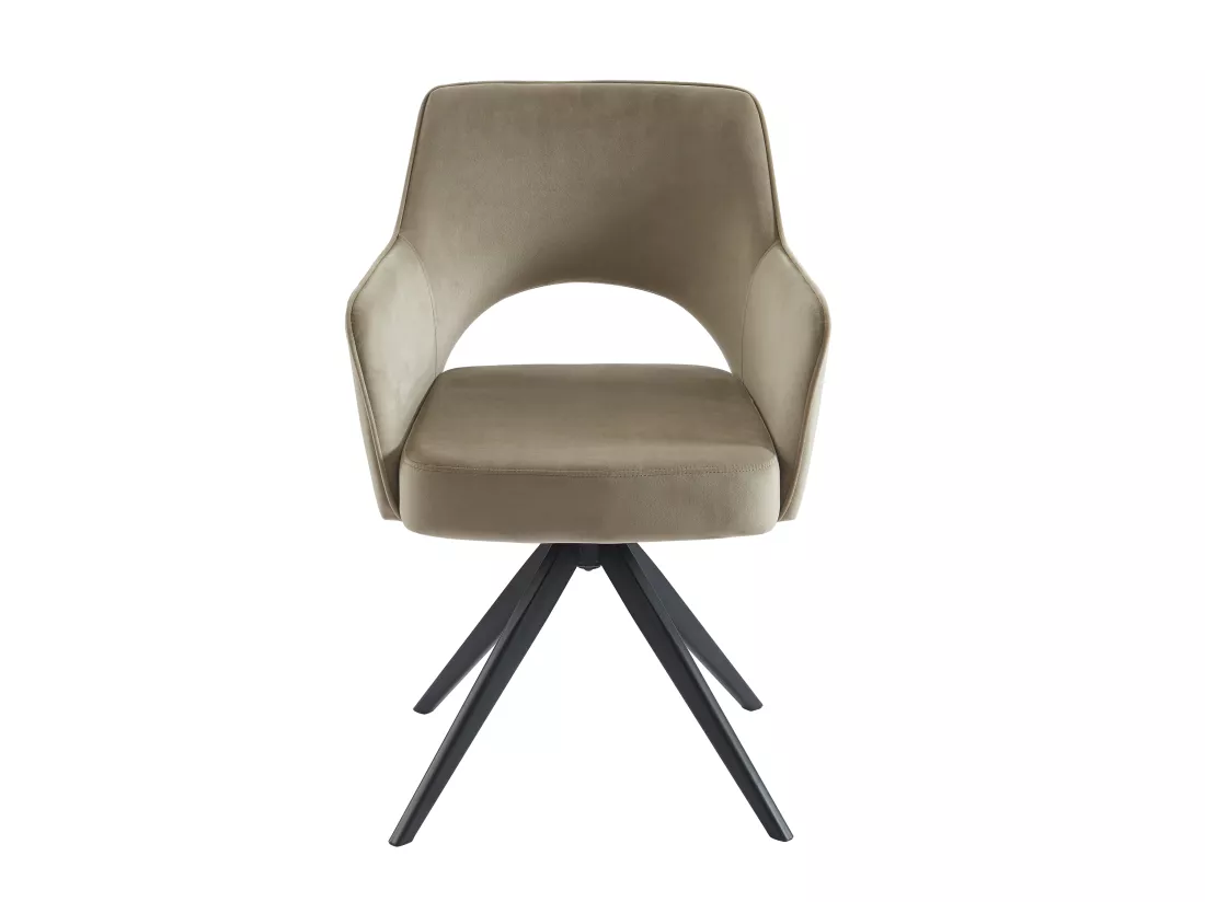 Lot de 6 chaises pivotantes avec accoudoirs en velours et métal noir - Beige - KONYA