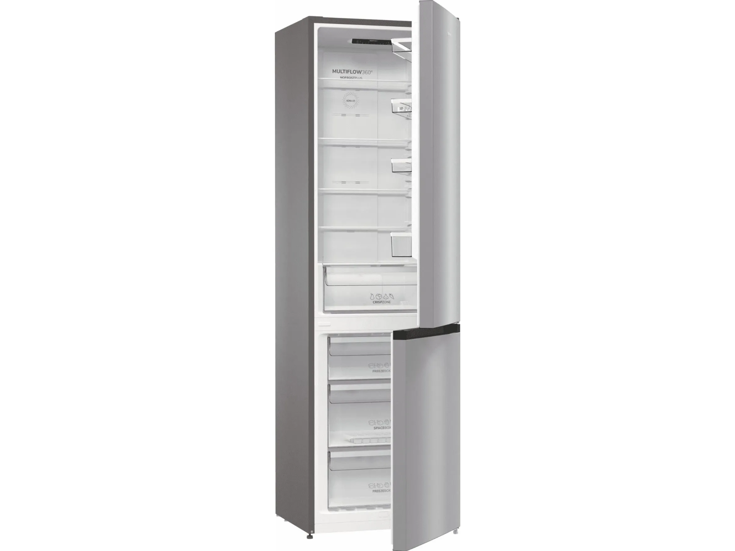 Gorenje NRK6202ES4 - Køleskab/fryser - bund-fryser - bredde: 60 cm - dybde: 59.2 cm - højde: 200 cm - 331 liter - Klasse E - struktureret grå metallisk