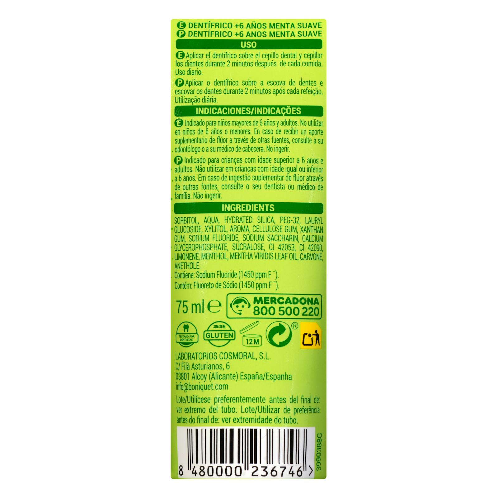 Dentifrice enfant Deliplus menthe douce +6 ans