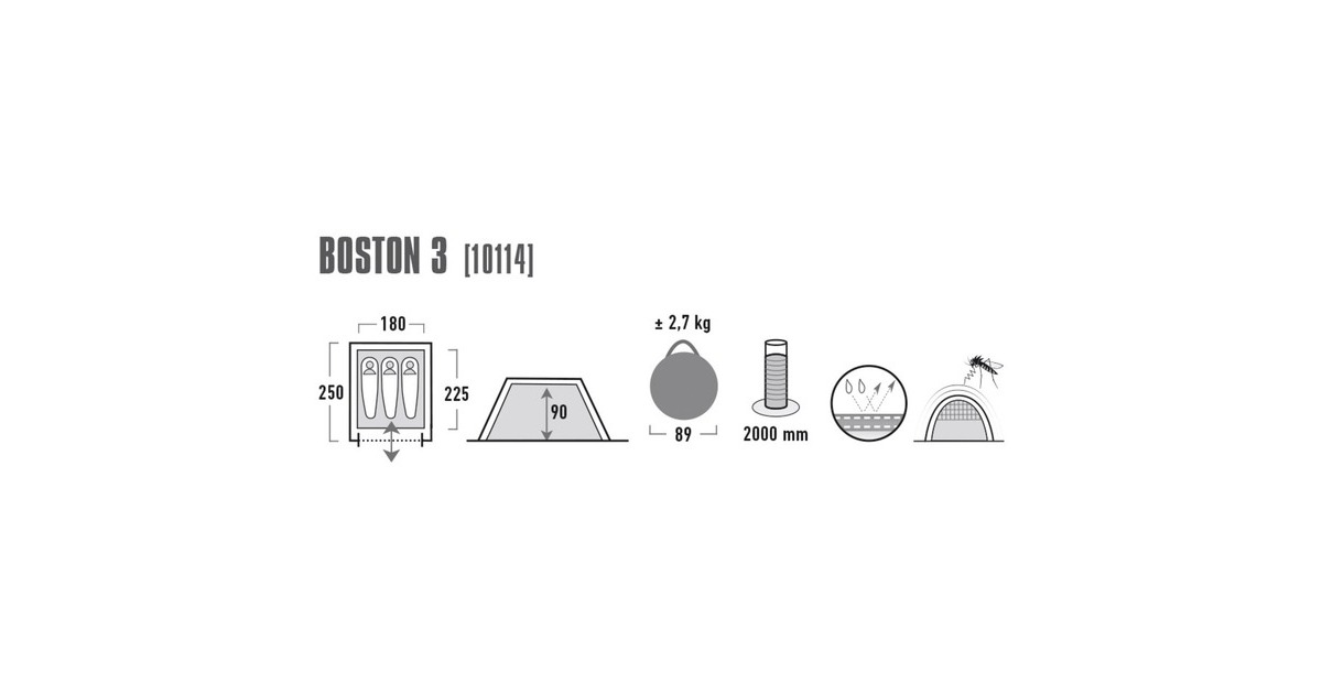 High PeakBoston 3 tent  (Aluminium/donkergrijs)