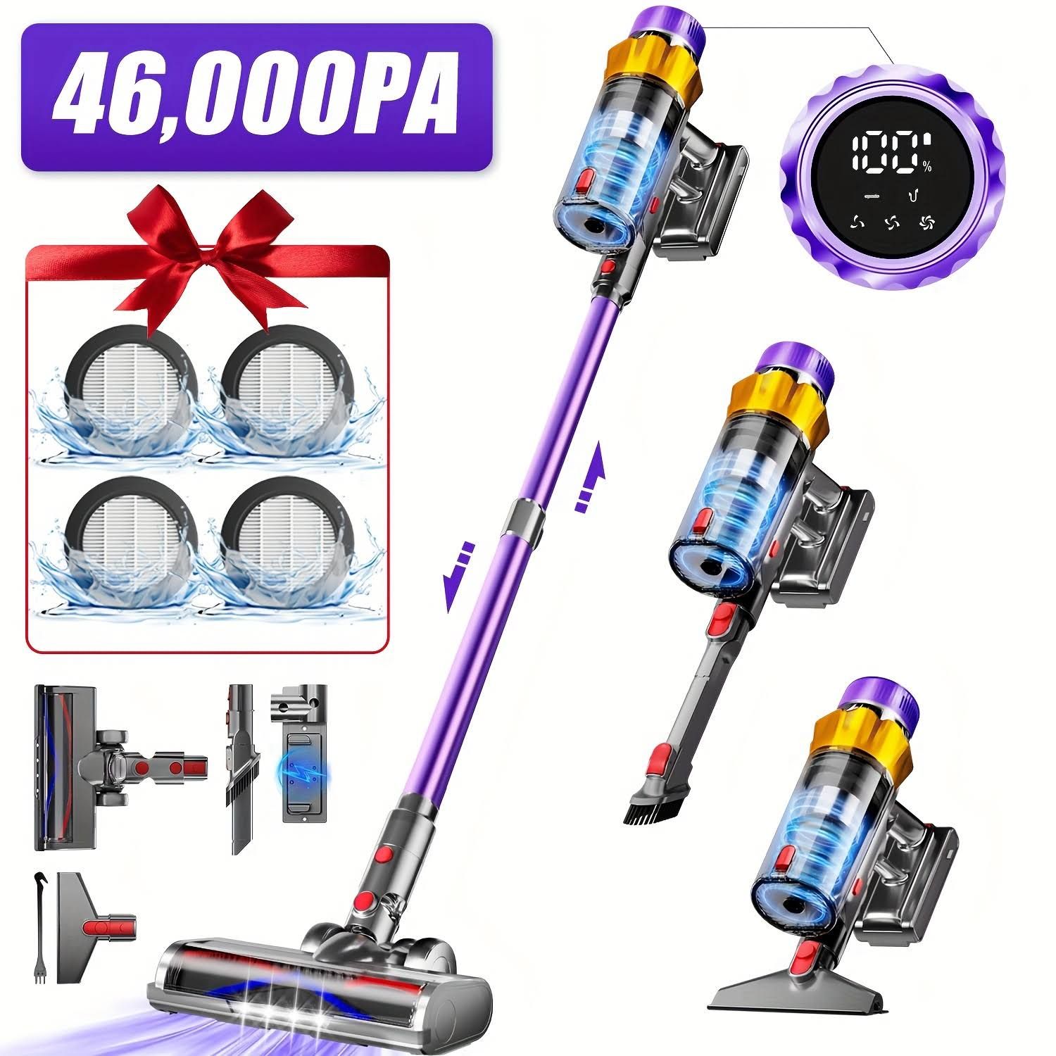 Staubsauger akku, Kabelloser staubsauger, Authmic 38000Pa/46000Pa Akku-Staubsauger, Akku staubsauger sehr leistungsstark, 2L Akku-Staubsauger mit LED