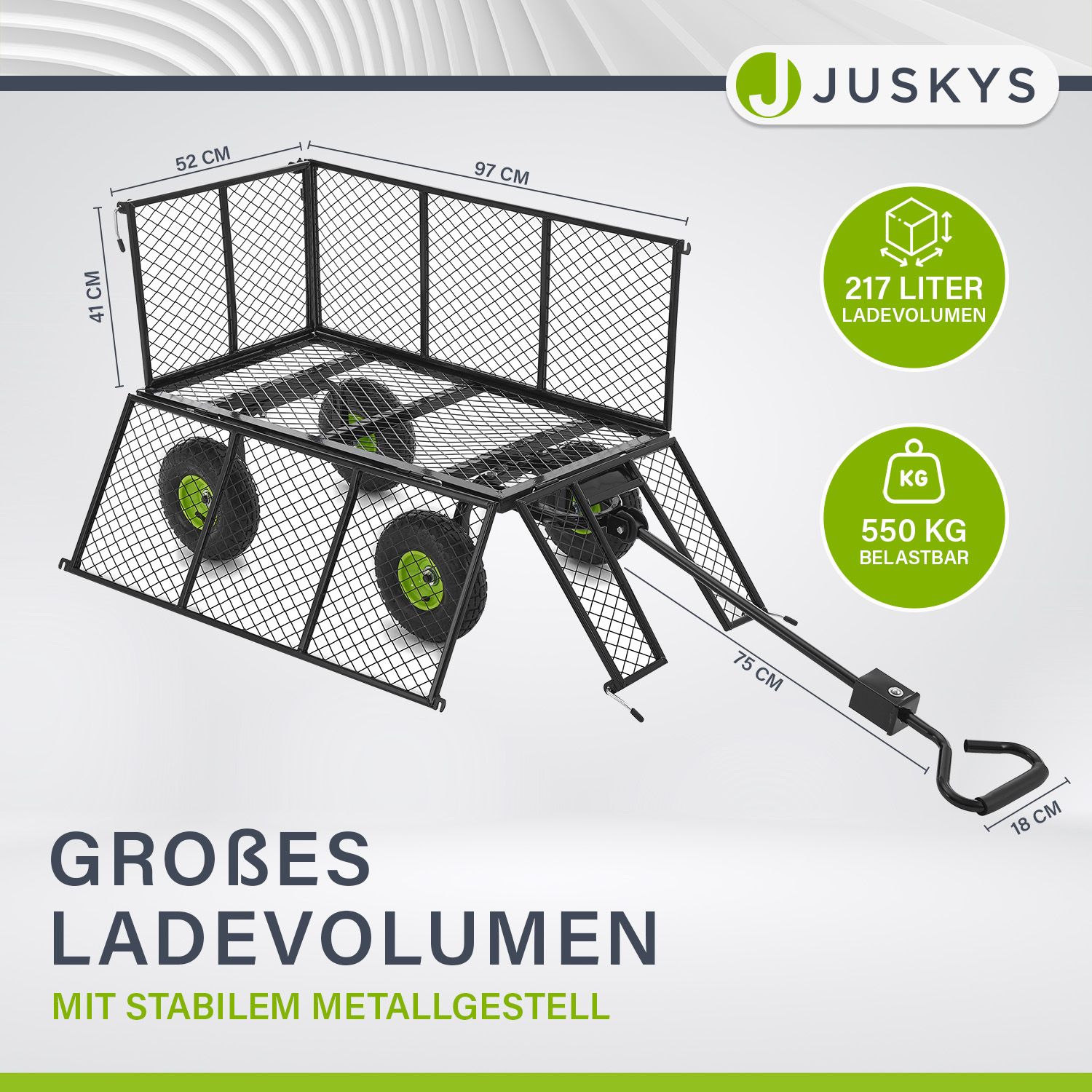 Juskys Metall Gartenwagen 550 kg belastbar - Luftreifen, Plane & Handschuhe - Bollerwagen faltbar