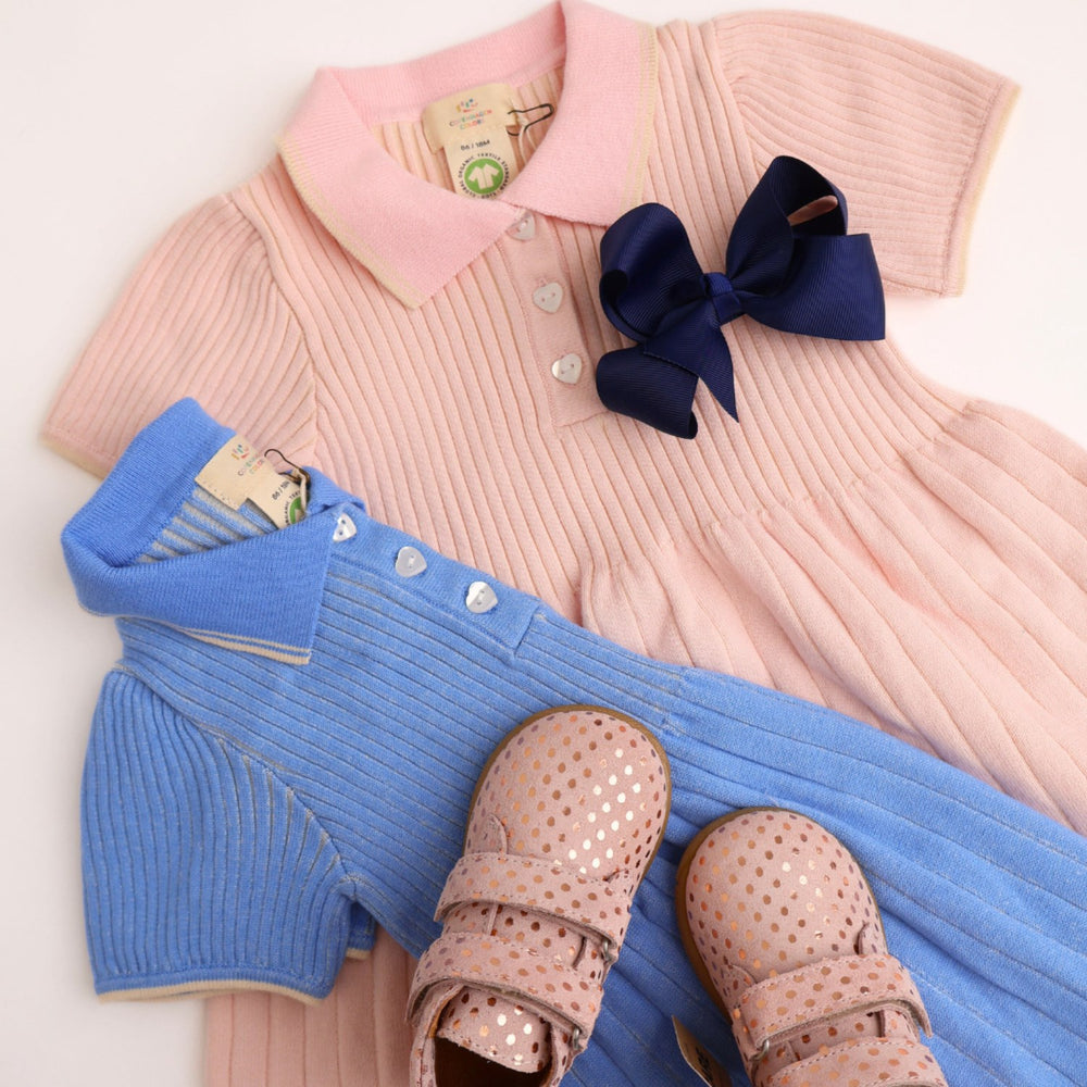 Køb COPENHAGEN COLORS Ballerina/Cream Comb. Rib Polo Strikkjole