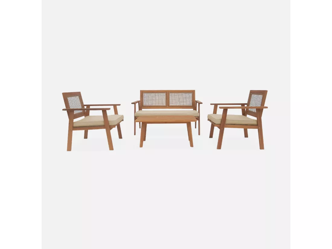 Salon de jardin. Bohémia. cannage carré. canapé 2 places. 2 fauteuils. 1 table basse 117x64x74 cm