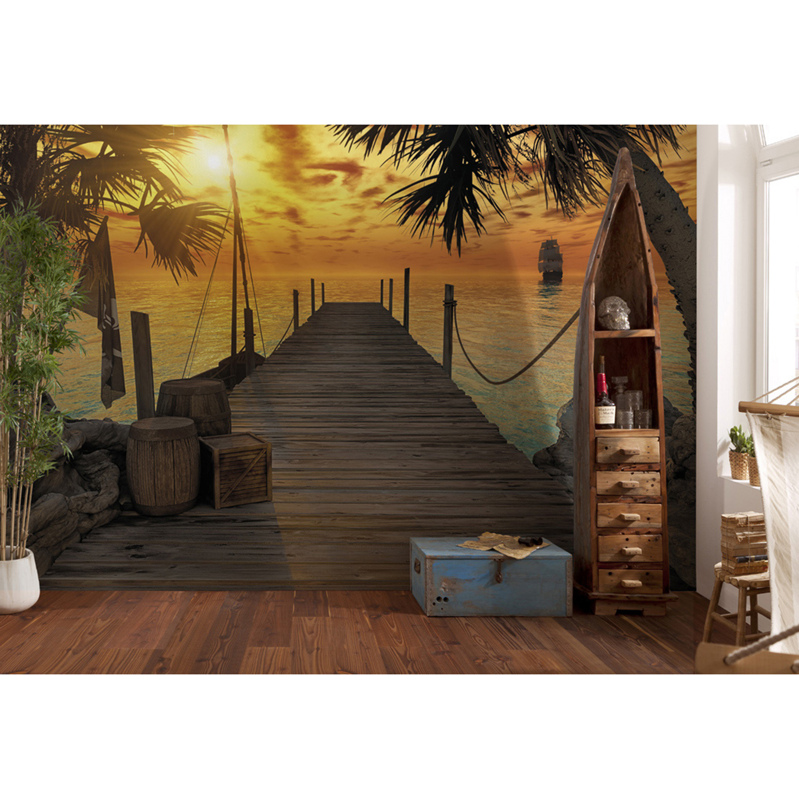 Papier-Fototapete TREASURE ISLAND - orange-braun - 3,68 Meter