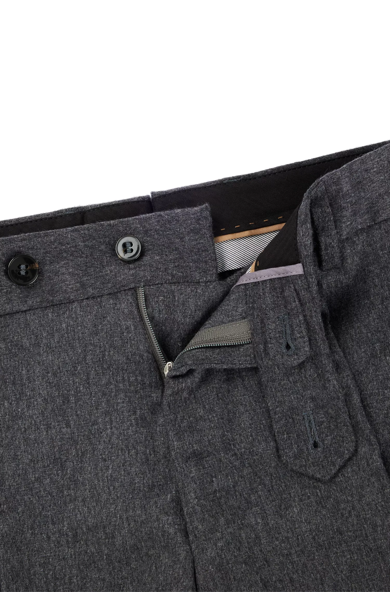 Calça BOSS cor camelo, corte relaxado, em mistura de cashmere.