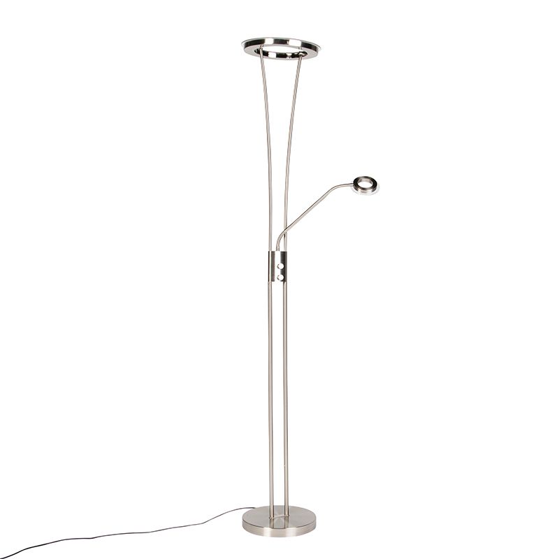 Moderne vloerlamp staal en glas incl. LED met leesarm - Divine
