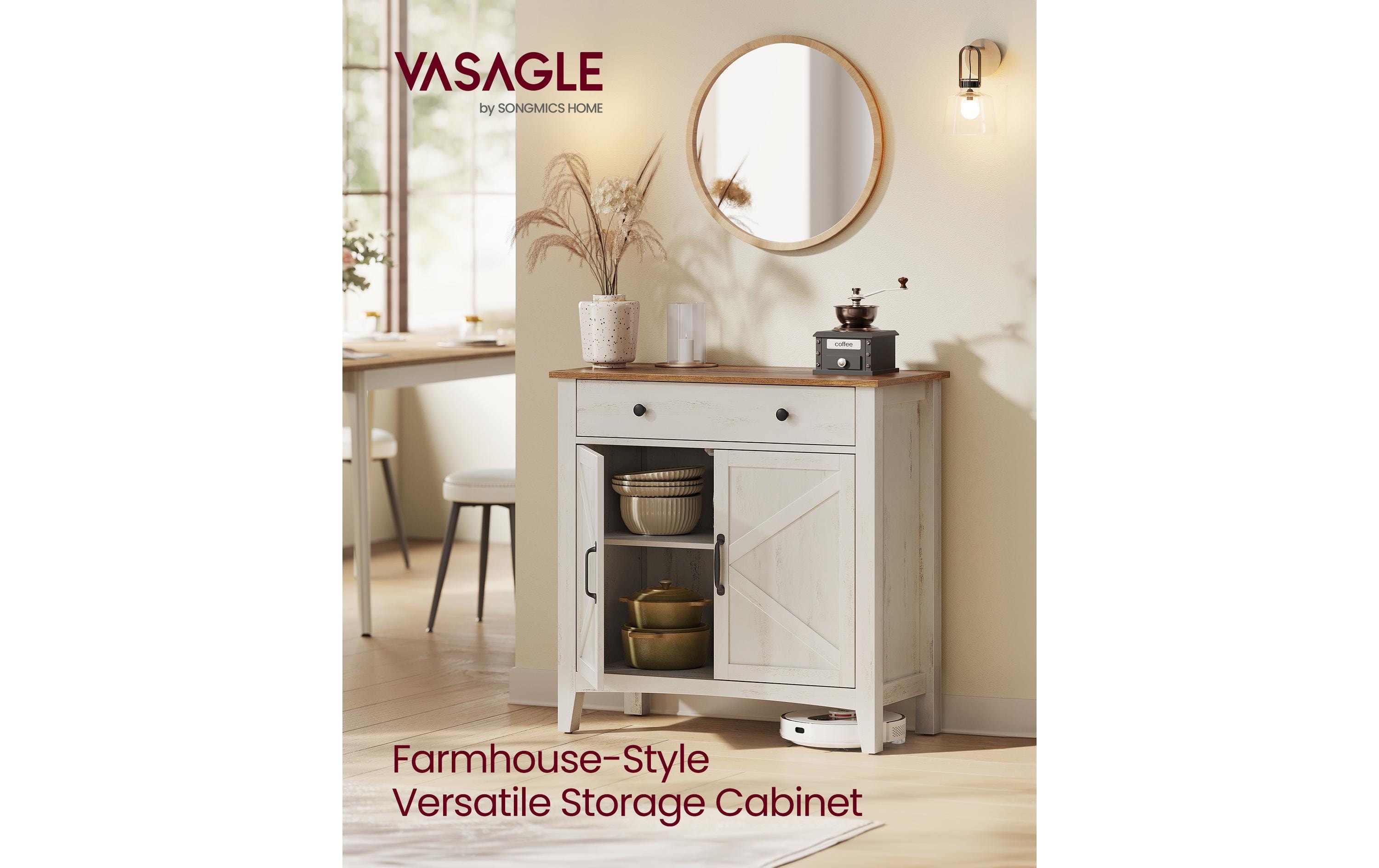 Kommode 80 x 80 cm, Beige/Weiss<br>Aufbewahrungsschrank mit Schubladen und Türen
