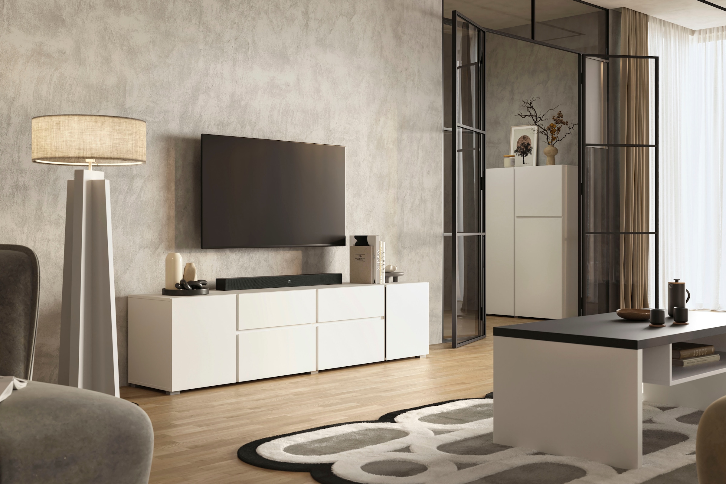 INOSIGN Lowboard »Metric,Breite 195cm, grifflose Lowboard 2Klappen/2Schubkästen/2Tür« TV-Schrank mit viel Stauraum, TV-Board