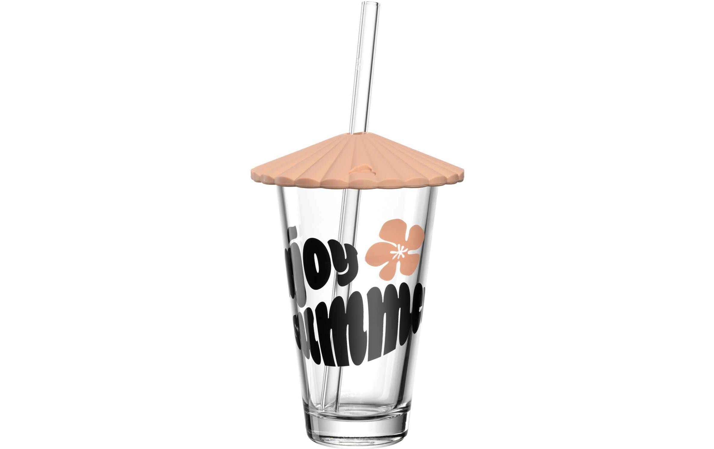 Trinkglas Sole 300 ml, 1 Stück, ApricotTrinkglas mit Deckel und Trinkhalm