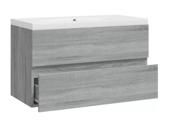 Meuble lavabo avec bassin intégré Sonoma gris Bois d'ingénierie
