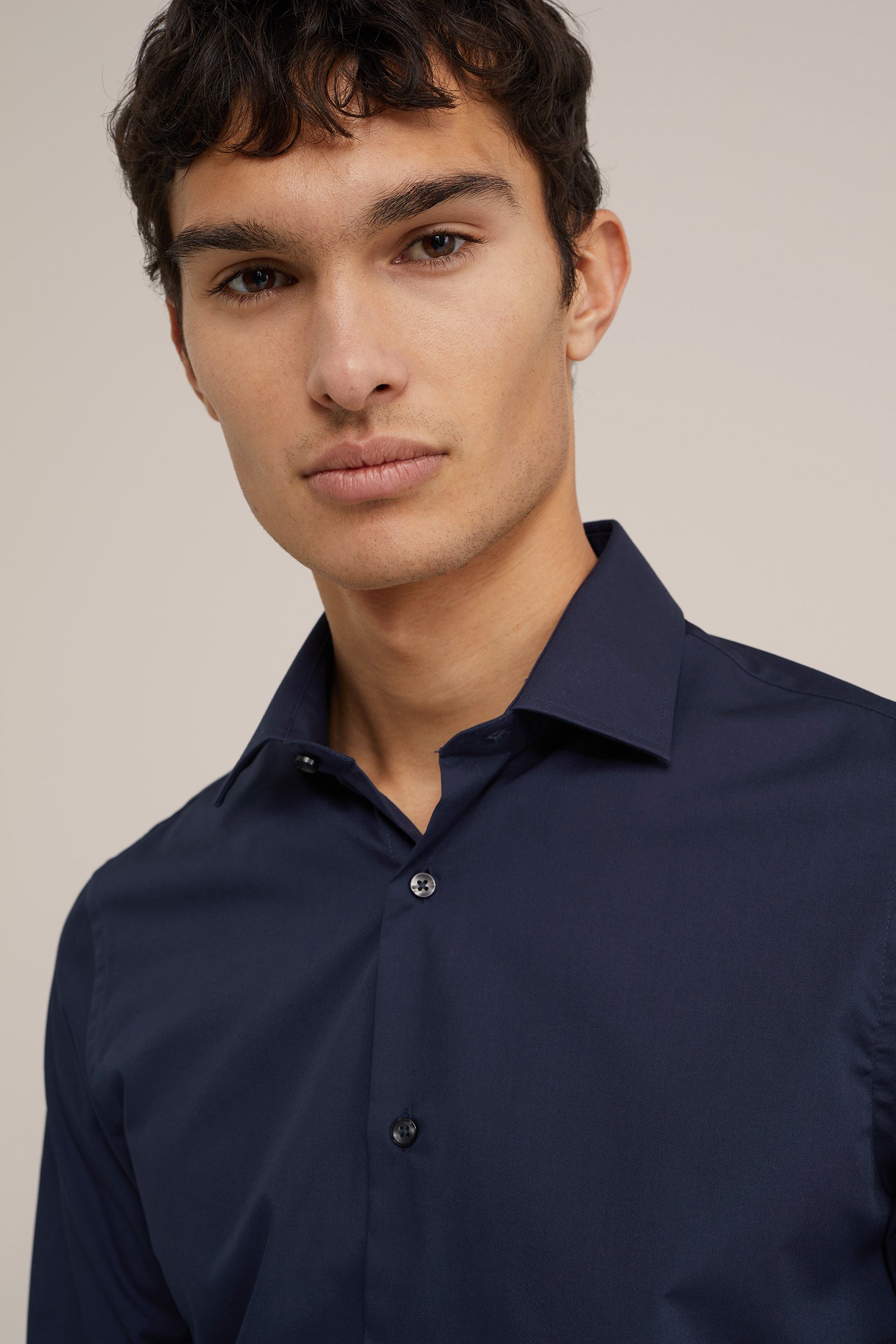 geweven overhemd van katoenmix WE Fashion Donkerblauw
