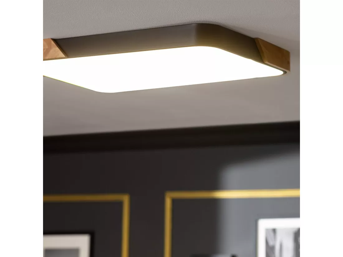 Plafonnier LED 30W Rectangulaire Bois et Métal 625x425 mm CCT Sélectionnable Semi-Dari Noir