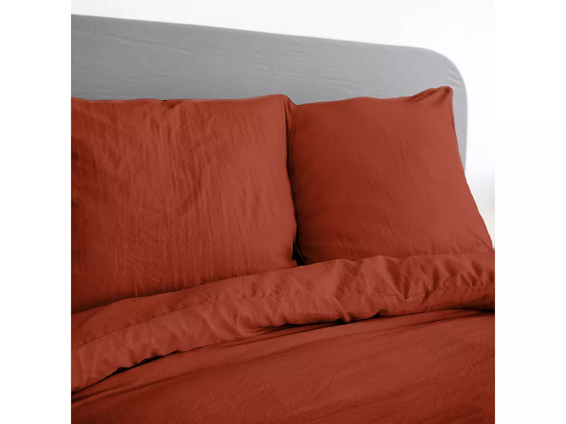 Parure 260x240 cm MILA polyester micro lavée rouge terracotta 3 pièces