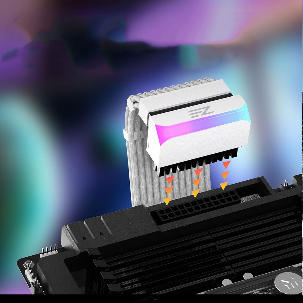 ATX 24-Pin 90 Grad Winkel Stecker Adapter Stromanschluss mit ARGB für Motherboard / Mainboard - Schwarz