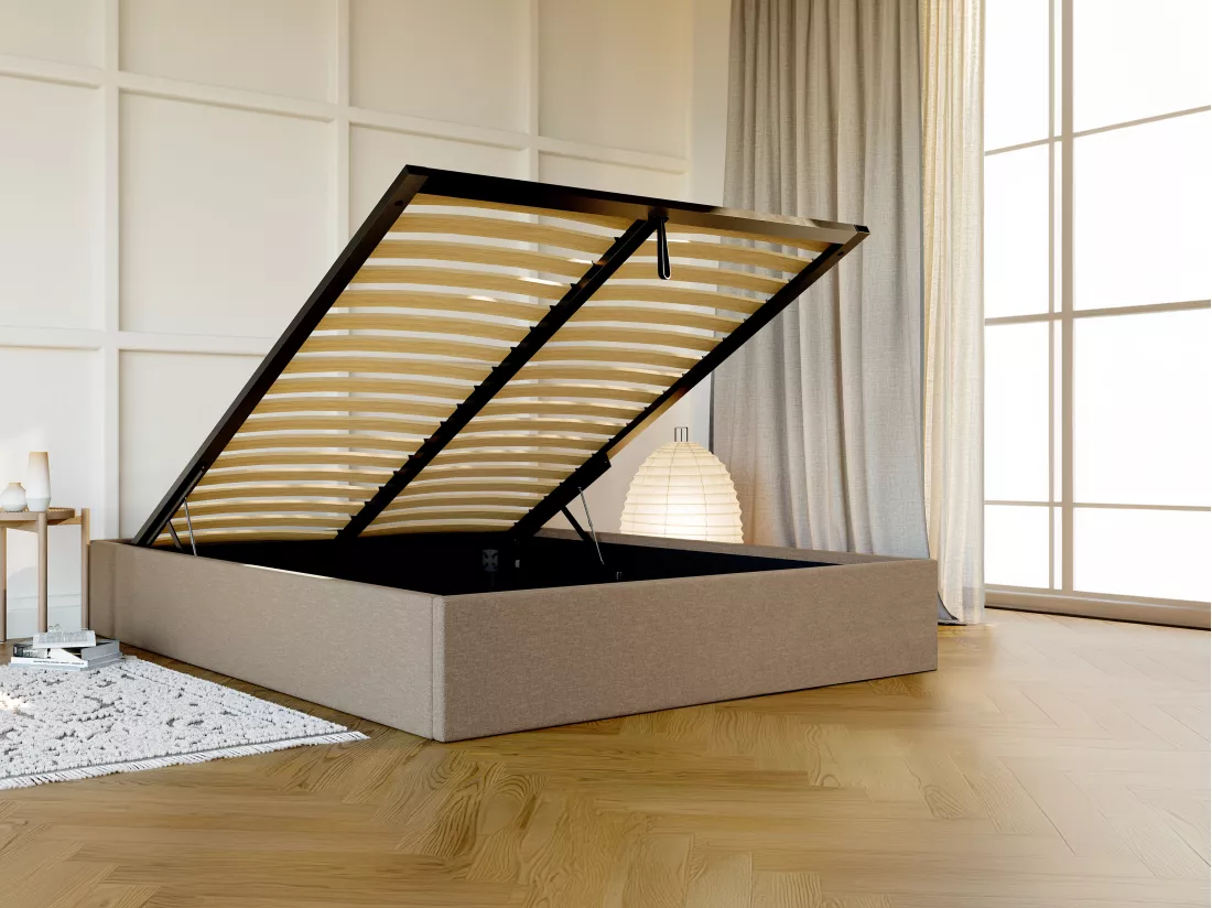 Sommier coffre 180 x 200 cm en tissu - Taupe - PONTOS de YSMÉE