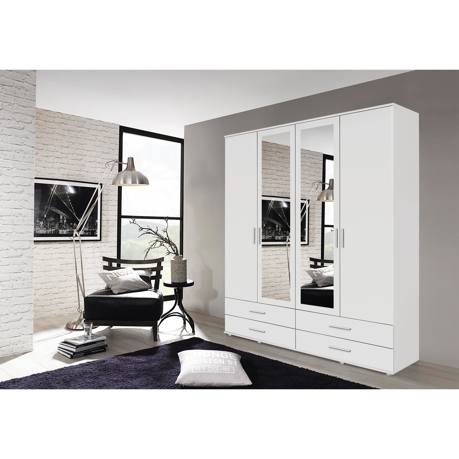 Drehtürenschrank Rasant Dekor weiss 168 x 188 x 52 cm, mit Spiegel