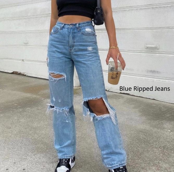 Sosana - Mouwloze V-hals gebreide mini-jurk / gescheurde jeans / camisole top / vlinderprint jeans