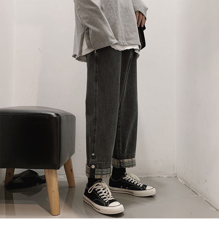 POSI - Geruite jeans met rechte pijpen