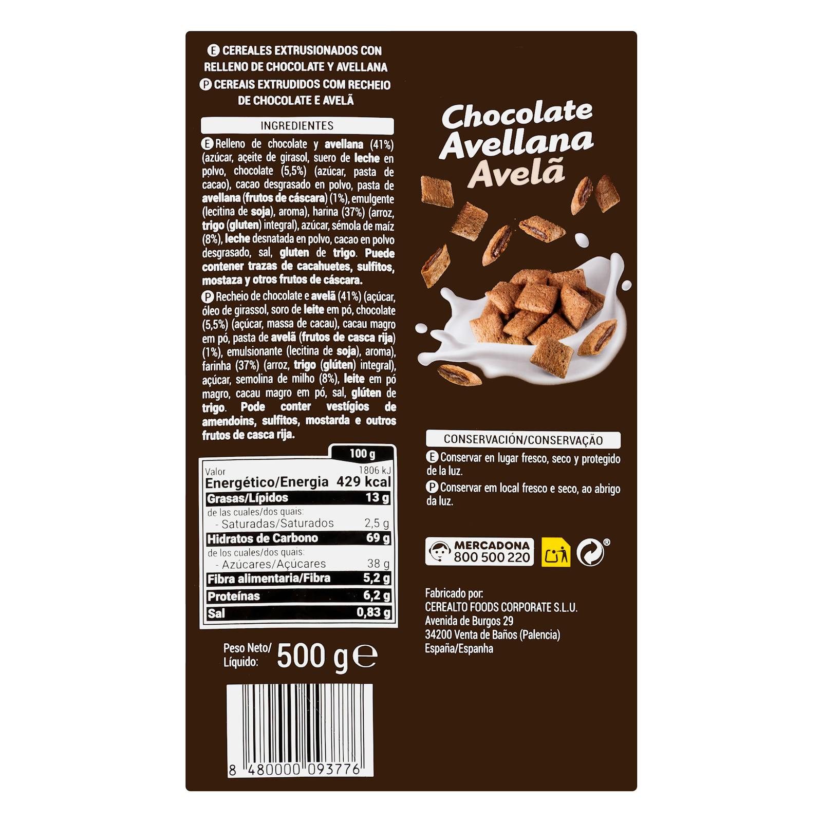 Céréales fourrées au chocolat et aux noisettes Hacendado