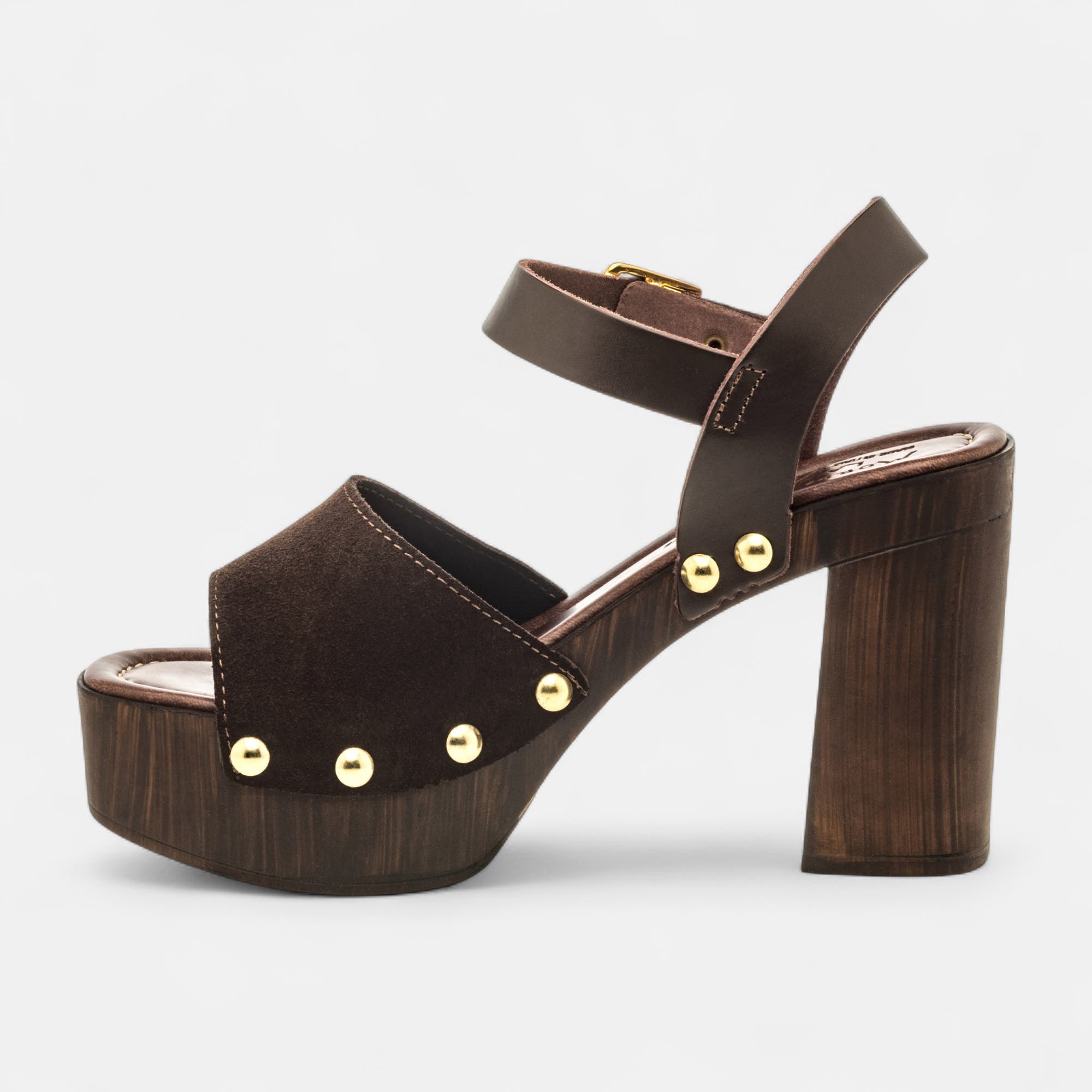 Chaussures semelle bois à talon Femme en cuir marron