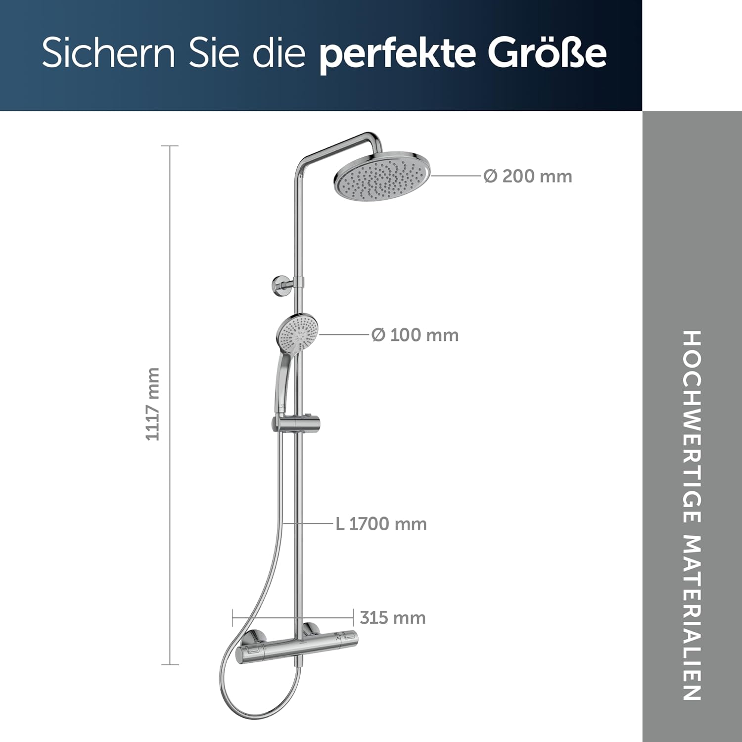 CERATHERM T25 | Duschsystem AP 315x492.5x1117 mm in chrom, 12.0 l/min (3 bar) | Thermostatfunktion, Wasser- & Energiesparend, CoolBody, Sicherheitssperre
