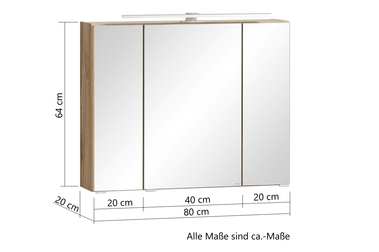 3D-Spiegelschrank - Wotaneiche - 80 cm