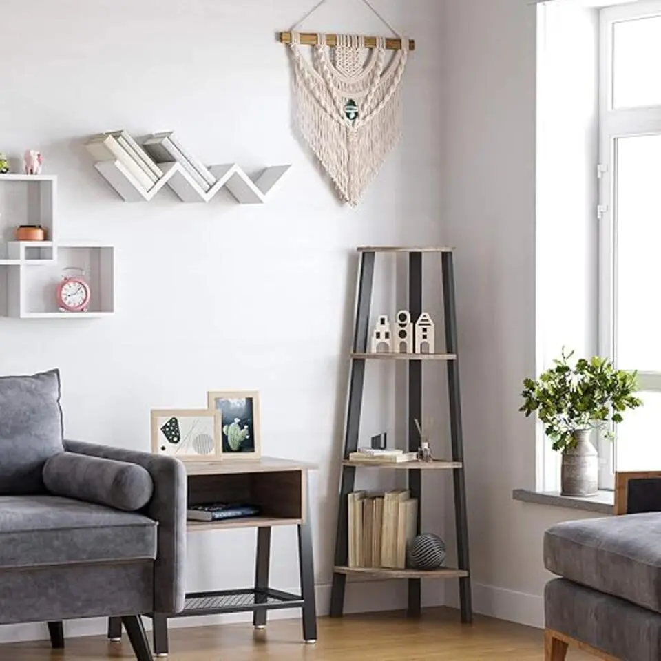Parya Home hoekplank - 4 planken - industrieel - grijs-zwart