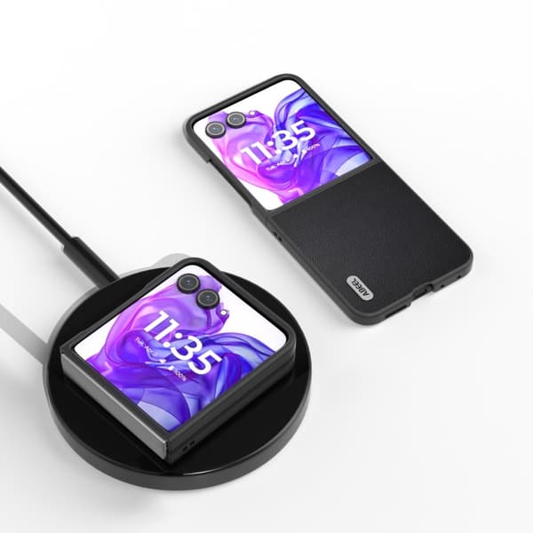ABEEL til Motorola Razr 50 Ultra 5G Deksel Ekte PC-telefonveske i kuskinn svart ramme