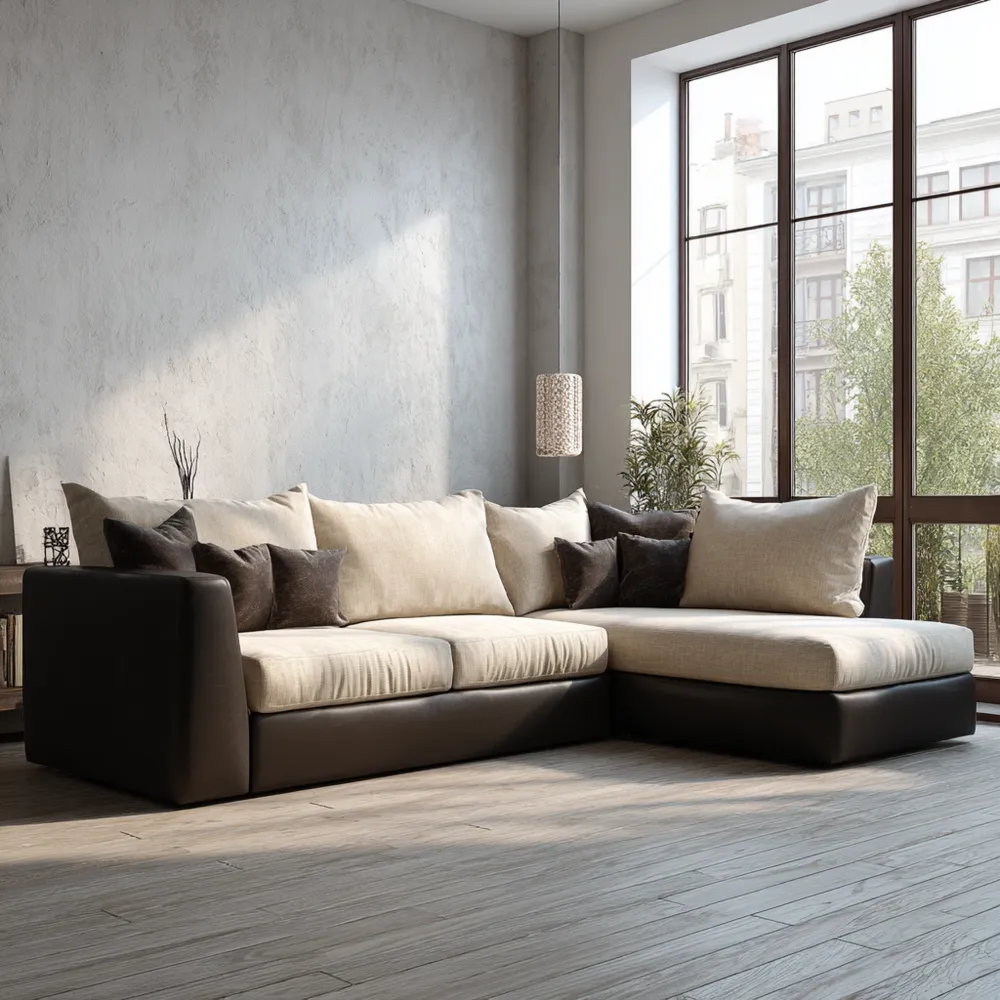 Ecksofa Stoffpolsterung 250x150x85 cm – Creme/Braun – Modernes Design