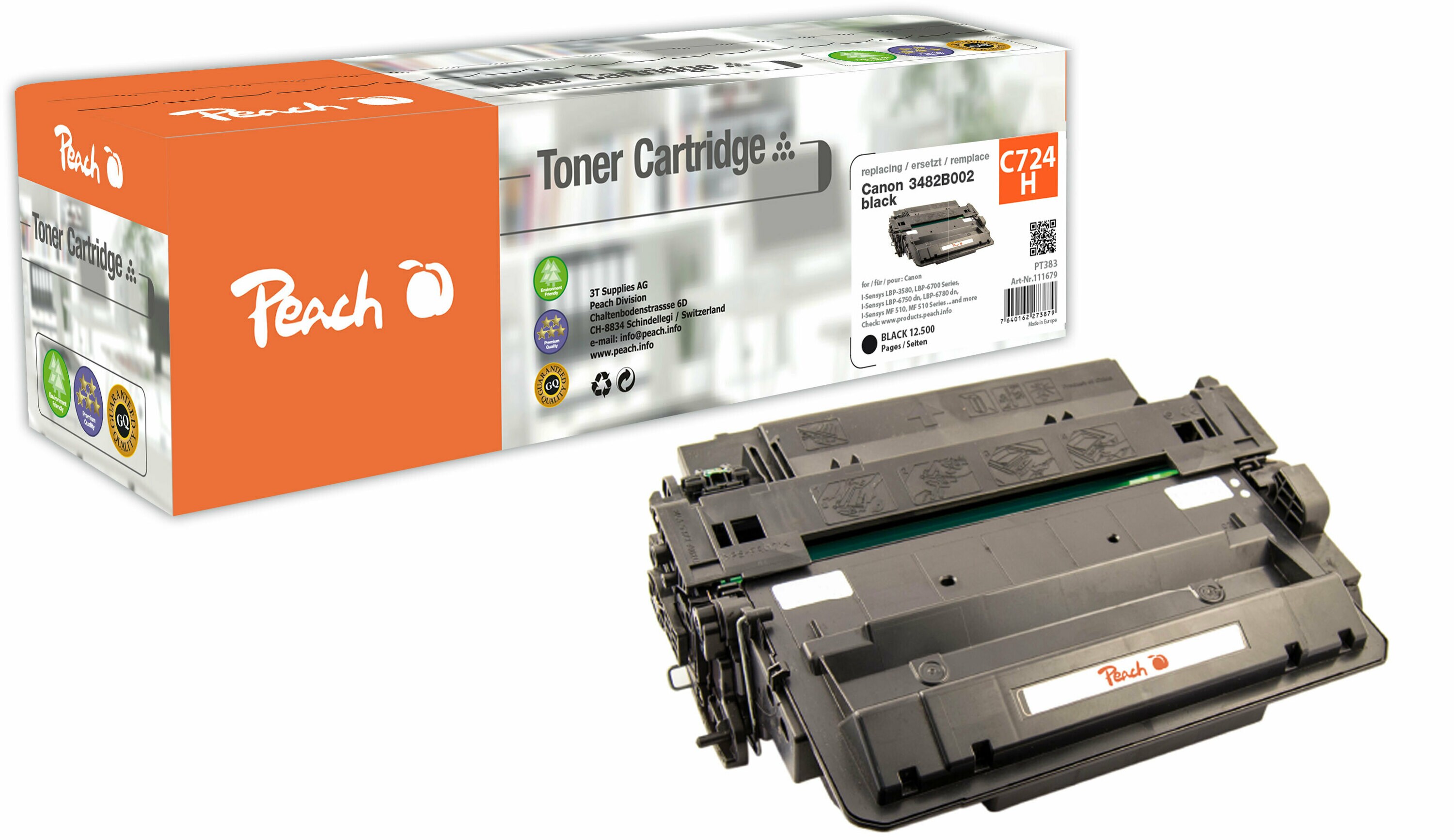 Peach HP 724 HBK Toner XL bk ersetzt Canon CRG-724H BK, 3481B002 für z.B. Canon ISensys LBP -3580, Canon ISensys LBP -6700, Canon LBP -3580 (wiederaufbereitet)
