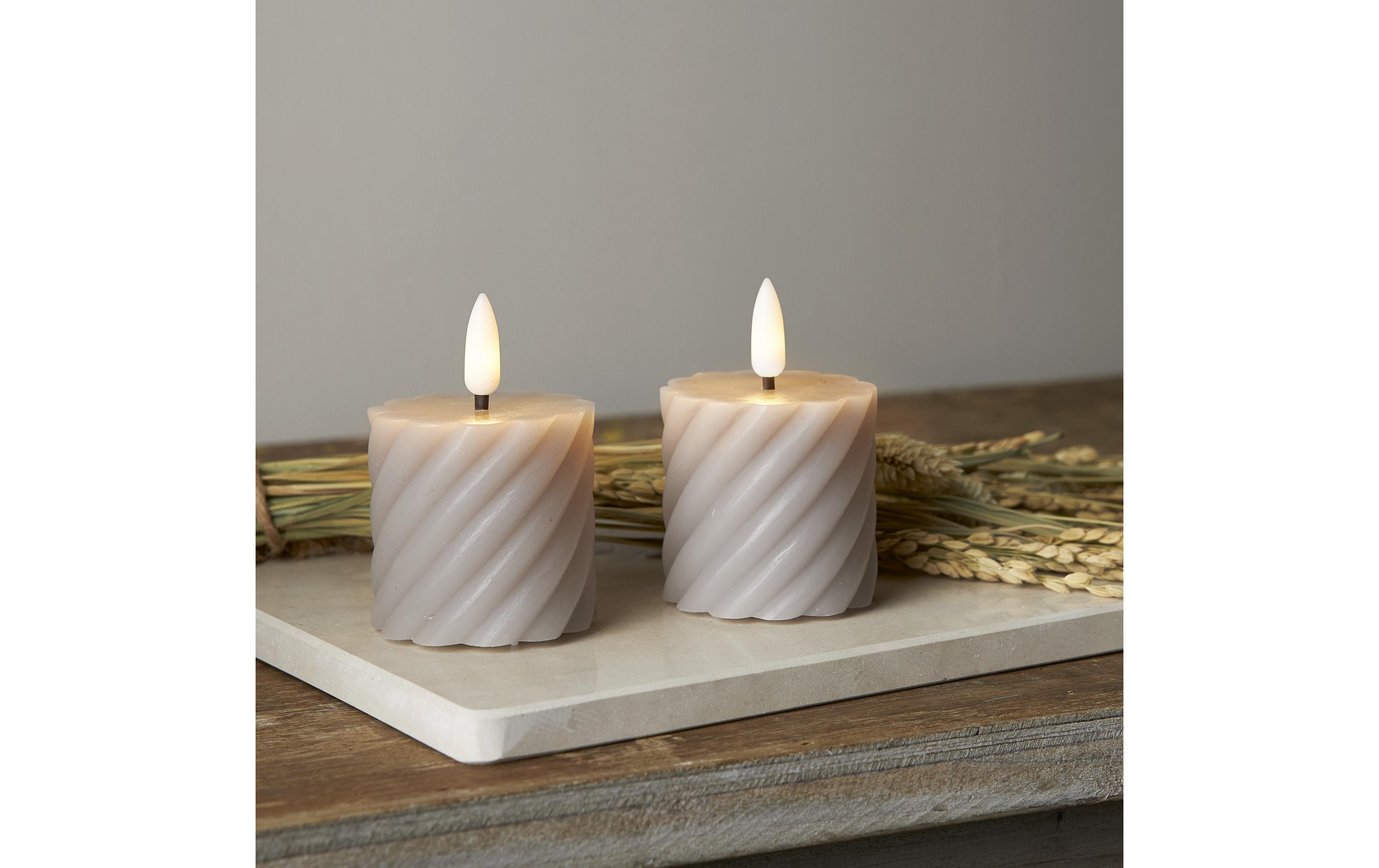 LED-Kerzen Set Flamme Swirl, Ø 5 x 7.5 cm, Grau, 2 StkKünstliche Kerze mit beweglicher Flamme