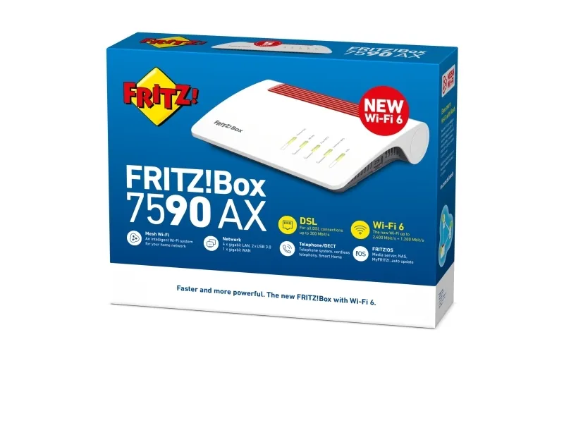 AVM FRITZ!Box 7590 AX - Wi-Fi-system - (router) - mesh - DSL-modem 1GbE - Wi-Fi 6 - Dual Band - VoIP telefon adapter (DECT)