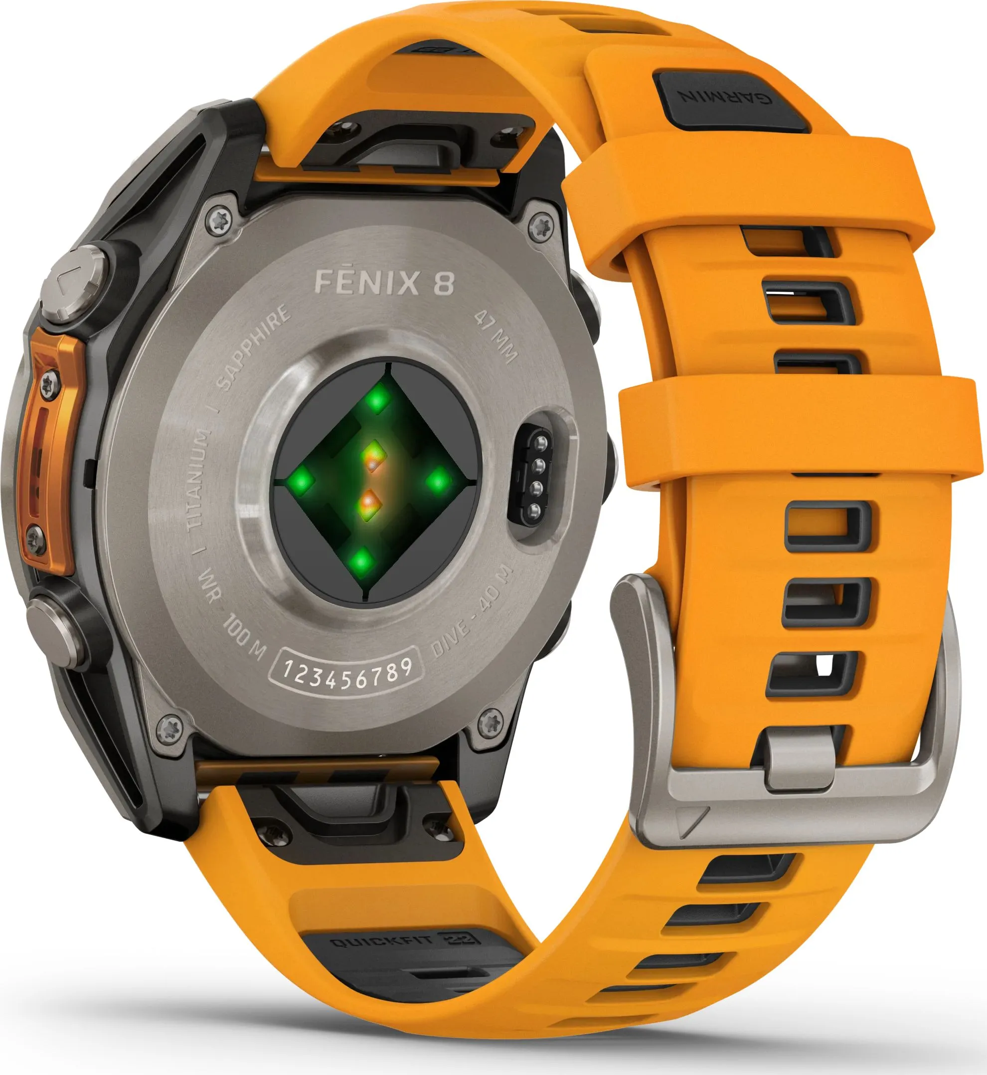 Garmin Fenix 8 Amoled 47mm, Sapphire Titanium - Spark Orange/Graphite Silicone Strap