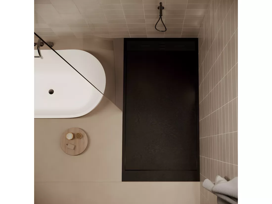 Receveur de douche 90 x 160 cm extra plat SALVI en SoliCast® surface ardoisée noir