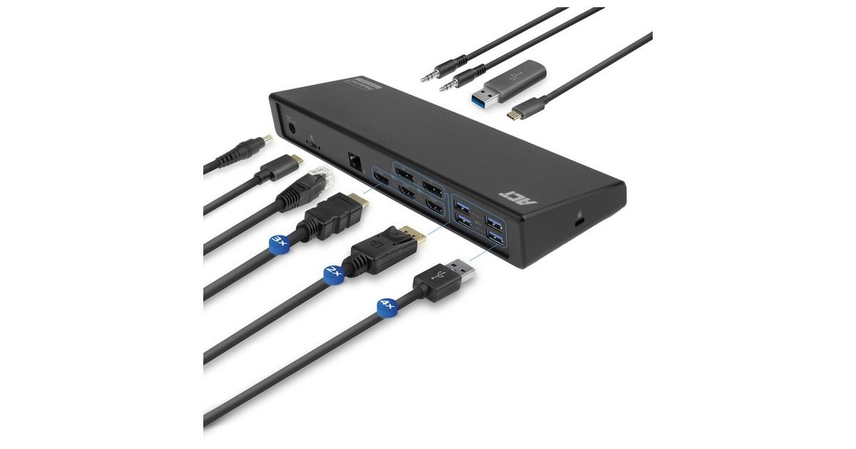 ACT ConnectivityUSB-C Triple 4K Docking Station  (DisplayPort, HDMI, RJ45, USB)