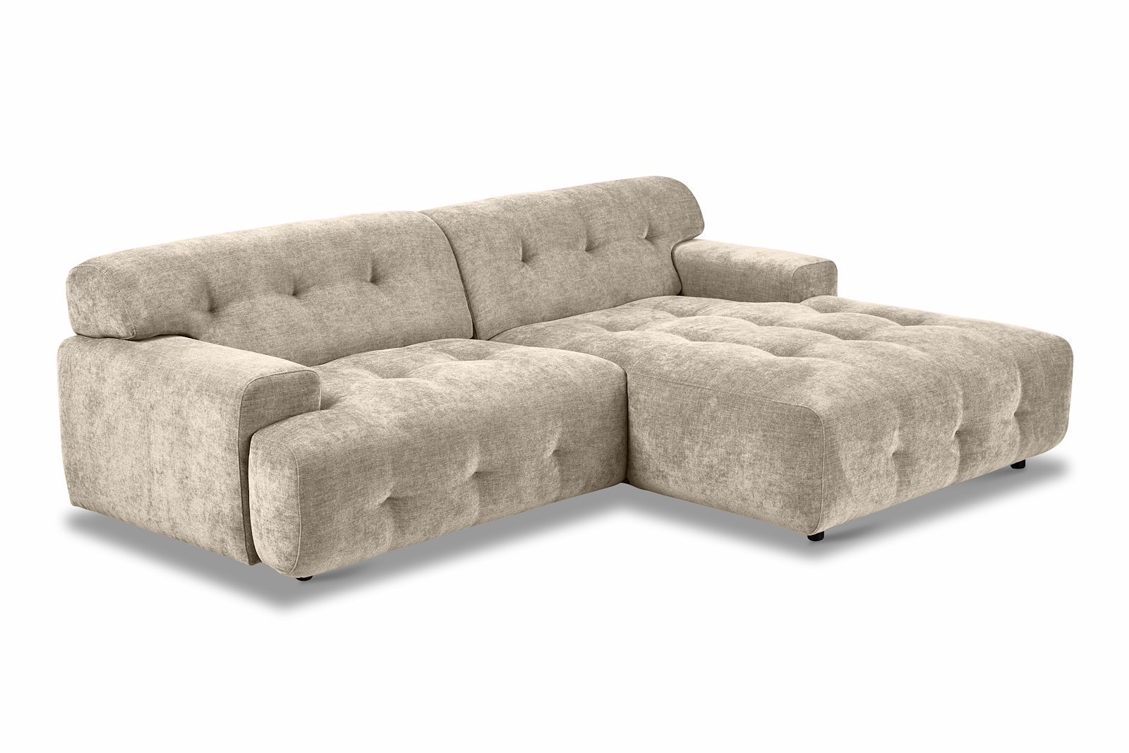 Bob sofa 1,5-seter med sjeselong høyre. Tekstil City 05 Beige med sorte ben.