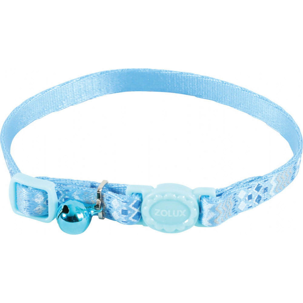 Collier ethnic nylon réglable de 17 à 30 cm bleu pour chat.