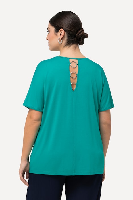 T-Shirt, Rücken-Cut-Out, Zierringe, V-Ausschnitt, Halbarm