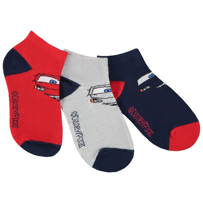 Lot de 3 paires de chaussettes courtes Cars Disney pour garçon - Rouge