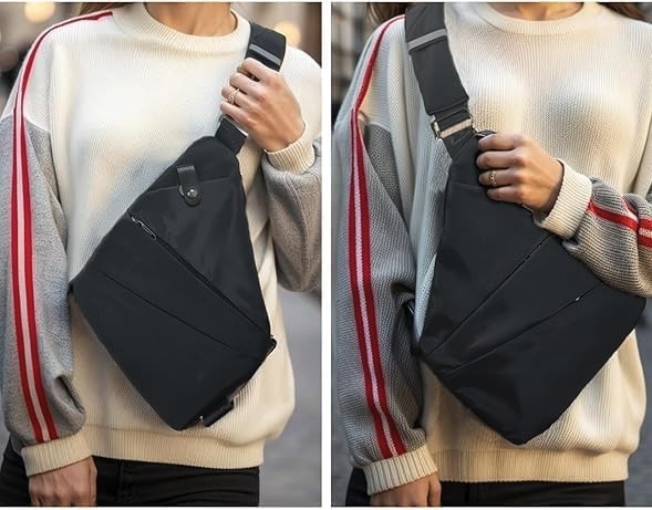 (32x23cm) Unisex Schultertasche Fashion Crossbody Sling Bag - Schwarz