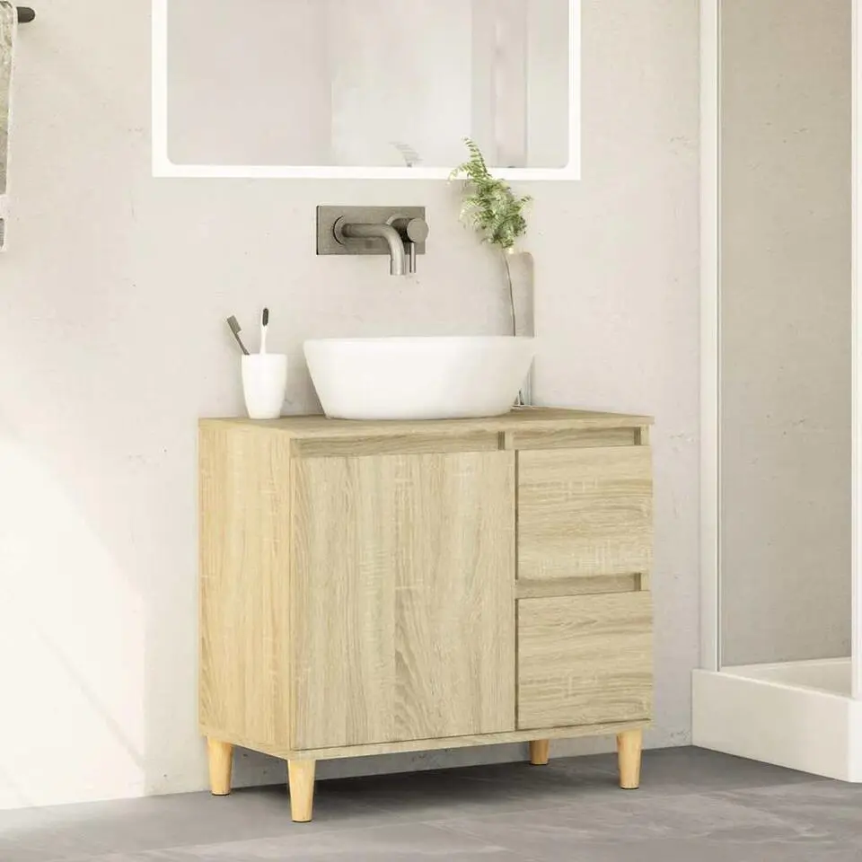 vidaXL - Wastafelonderkast met 1 deur 2 lades - Sonoma eiken - 65x33x60 cm