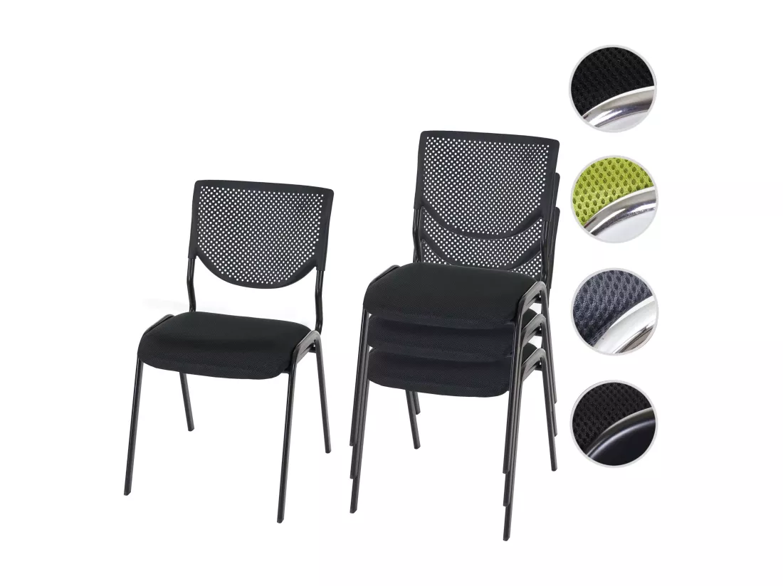 Chaise visiteur H401 Empilable (lot de 4), siège noir, pieds noirs